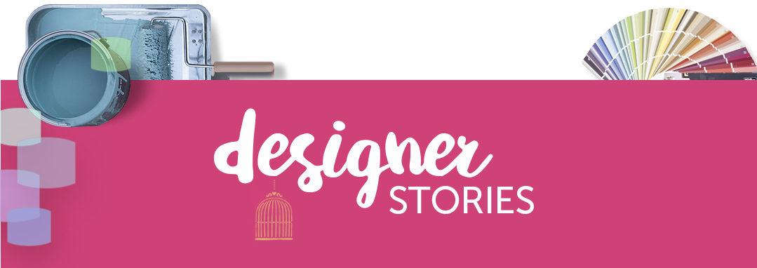 mobile image of designer stories text over a pink ribbon
