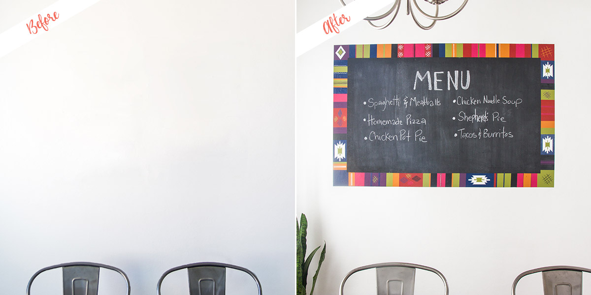 Turkish Rug Inspired Chalkboard project, before and after