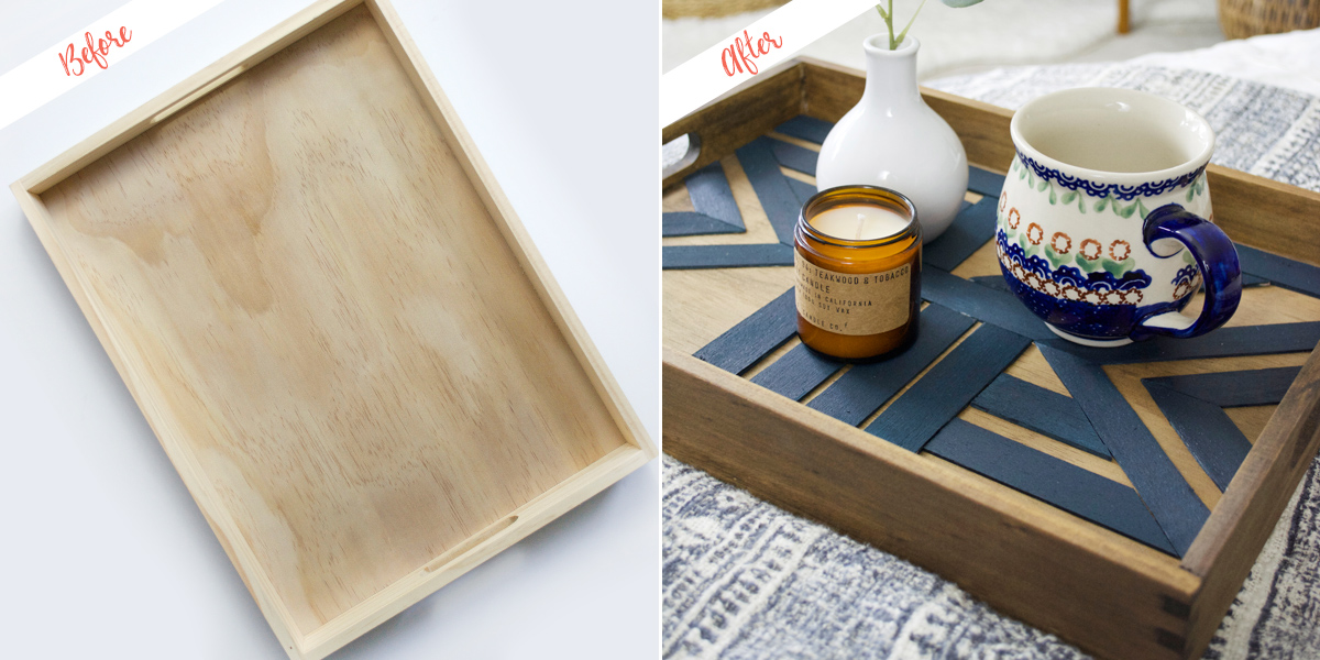 Geometric serving tray, before and after