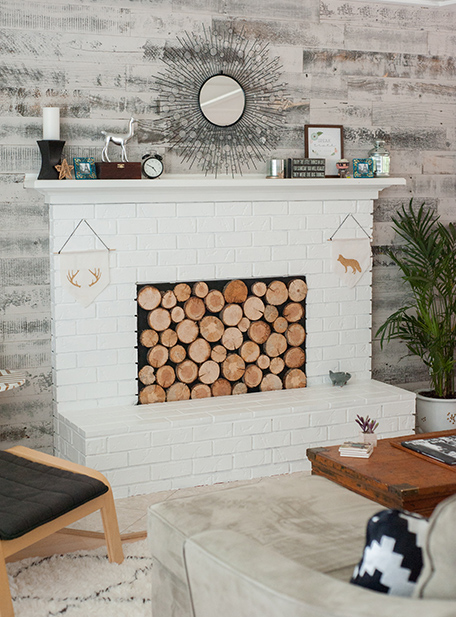 Three-quarter view of finished fireplace