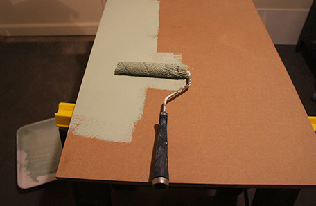 Paint the MDF shelves once they are cut to size