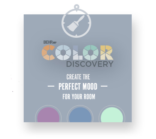 Behr Color Discovery text with three circles and a paint brush