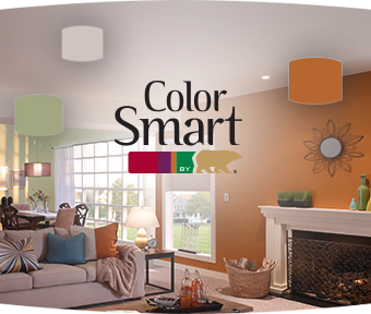 ColorSmart logo displayed against a living room background