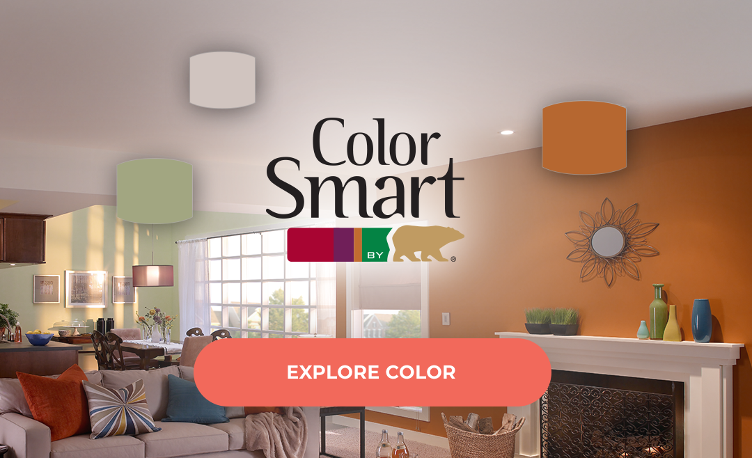Color Smart by Behr with orange living room in the background