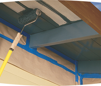 Painting exterior deck underside with extension roller