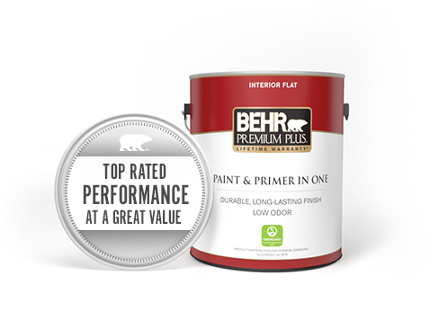 Can of Behr Premium Plus Interior Flat Paint and Primer
